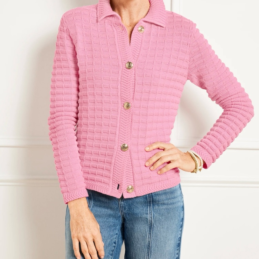 Talbots Pink Textured Knit Cardigan
